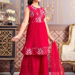 BAESD Girls Floral Embroidered Sequinned Kurta With Sharara And Dupatta image 4