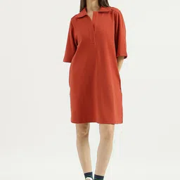 United Colors of Benetton Women Cotton Shirt Collar A-Line Dress-image-48