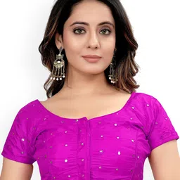 HERE&NOW Embroidered Mirror Work Padded Silk Saree Blouse-picture-11