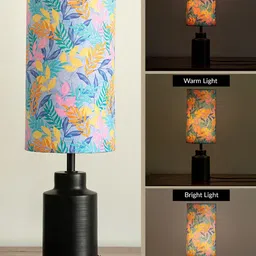 ExclusiveLane Lumespace Black & Blue Floral Printed Metal Cylindrical Shaped Table Lamp image 3