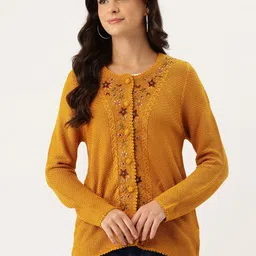 APSLEY Self Design Floral Embroidery Scallop Hem Cardigan-picture-24