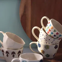 WEAVING HOMES White & Blue 6 Pieces Printed Ceramic Glossy Mugs 220ml image 3