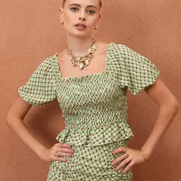 CORSICA Geometric Print Smocked Puff Sleeve Top-picture-13