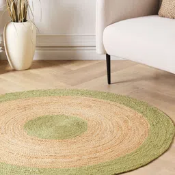 Art Avenue Eswatini Beige & Green Textured Round Floor Jute Carpet image 3