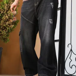 Instafab Plus Men Cotton Relaxed Fit Mildly Distressed Light Fade Stretchable Jeans-picture-55