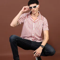 V-Mart Men Spread Collar Vertical Striped Cotton Casual Shirt image 4
