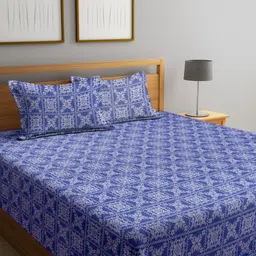 Myntra Elegant Homes Blue & White Woven Design Cotton Double King Bed Cover-picture-32