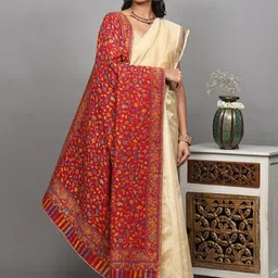 Exotic India Kani Jamawar Reversible Two Ply Shawl With Woven Floral Leaf Jaal & Paisleys image 3