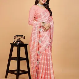K 5 Fashion Checked Pure Chiffon Saree-picture-25