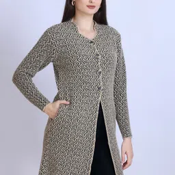 Winter Wonders Chevron Self-Design Full Sleeve Longline Cardigan image 3