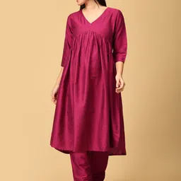 The Mom Store Women Regular Raw Silk Kurta with Pyjamas image 1