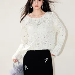 JC Collection Women Boucle Pullover with Embellished Detail image 5