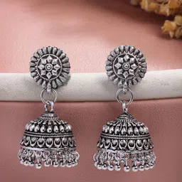 Anouk German Silver Plated Traditional Oxidised Dome Shaped Jhumkas-picture-49
