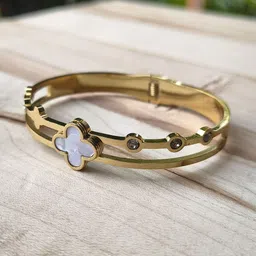 EENA MEENA Stainless Steel Gold Plated Anti Tarnish CZ Studded Bangle Style Bracelet-picture-12