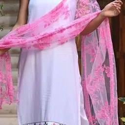 Indi INSIDE Floral Embroidered Thread Work Organza Dupatta image 4