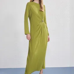 Trendyol Women Round Neck Gathered Detail Maxi Dress-image-19
