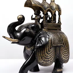 Exotic India Black & Gold Toned Elephant With Upraised Trunk Figurine Showpiece image 2