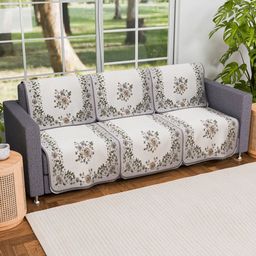 RUBOXA Cream-Coloured & Green Printed Cotton Sofa Cover-picture-32