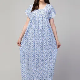 FAMBEE Women Floral Printed Pure Cotton Maxi Nightdress-picture-21