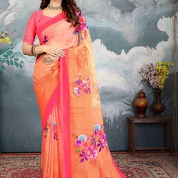 ZAMUNA Floral Pure Georgette Leheriya Saree-picture-16