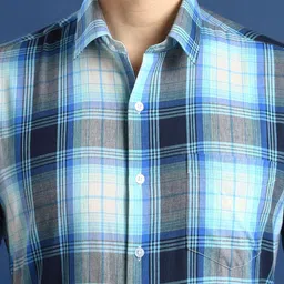 Hancock Men Standard Spread Collar Windowpane Checked Cotton Slim Fit Formal Shirt image 2