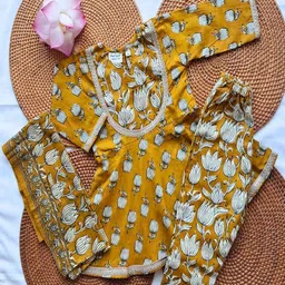 Baal Leela Girls Floral Printed Cotton Anarkali Kurta with Trousers & Dupatta image 1