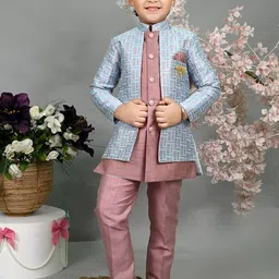 ahhaaaa Boys Self Designed Mandarin Collar	Sherwani Set-picture-37