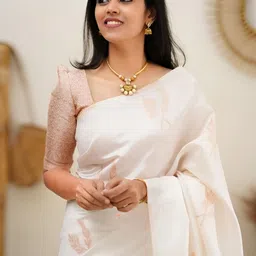 SWEETPEL Woven Design Zari Kanjeevaram Banarasi Saree With Unstiched Blouse Piece image 2