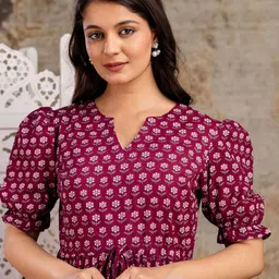 flipFabric Floral Print Puff Sleeve Fit & Flare Midi Dress image 4