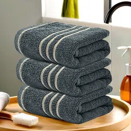 Kuber Industries Grey & Beige 3 Pcs Striped Cotton 450 GSM Bath Towel image 1