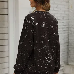 here&now Women's Black Printed Crew Neck Sweatshirt image 5