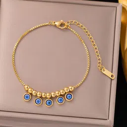 MYKI Stainless Steel Gold-Plated Artificial Beaded Evil Eye Charm Bracelet-picture-25