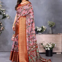 SUPERLAXMI Abstract Printed Zari Saree with Jacquard Border image 3