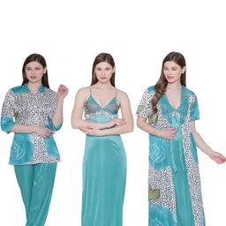 PHALIN Women Multicoloured Satin Printed Nightdress-picture-30