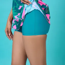 LYCOT Printed Front Zip Swimdress With Attached Hot Shorts image 2