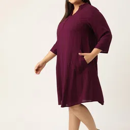 theRebelinme Women Plus Size Mandarin Collar A-Line Midi Dress image 4