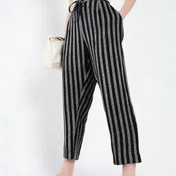 SHOWOFFFF Women Striped Straight Fit Woven Cotton Ethnic Trousers-picture-17