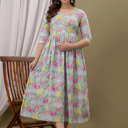 FEMARY Floral Print Maternity Maxi Dress-image-62