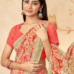 KALINI Floral Printed Saree with Unstitched Blouse Piece image 4