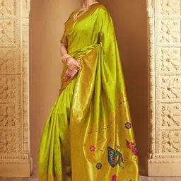 Kalista Woven Design Zari Silk Blend Handloom Paithani Saree image 3