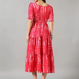 Femvy Dyed Printed Square Neck Gathered Or Pleated Casual Fit & Flare Midi Dress image 2