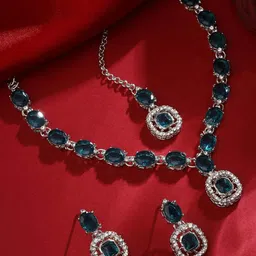 Atasi International Silver-Plated Crystals & American Diamond Studded Jewellery Set-picture-36