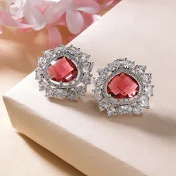 ZENEME Rhodium-Plated American Diamond Studded Contemporary Studs-picture-29