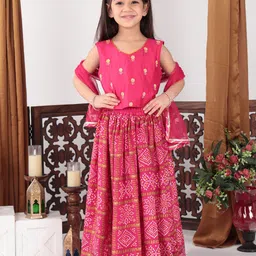 Here&Now X Kinder Kids Girls Embroidered Ready to Wear Lehenga & Blouse With Dupatta-picture-32