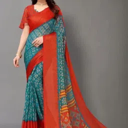 GHAN SALS Floral Printed Baluchari Saree with blouse piece-picture-12