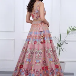 TIKODI Embroidered Thread Work Semi-Stitched Lehenga & Blouse With Dupatta image 3