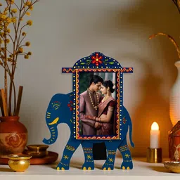 Art Street Navy Blue & Yellow Ethnic Rajasthani Table Photo Frame-image-90