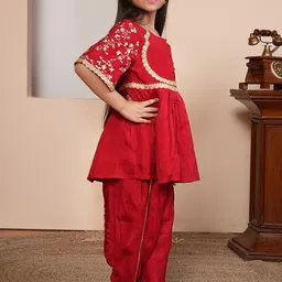 ADORNIA Girls Solid Embroidered Kurta with Dhoti Pant & Dupatta image 3