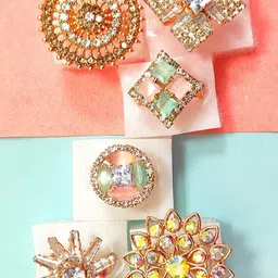 DIVYANSHI COLLECTION Set Of 6 Gold-Plated American Diamond Studded Finger Ring image 1