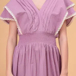 OH MI DIOS Women Purple Color Cotton Fit & Flare Midi Dress image 5